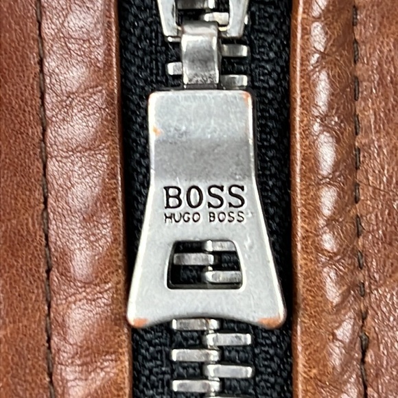 Men's Vintage Boss Brown Leather Full Zip Jacket with Detachable Collar - Picture 8 of 14